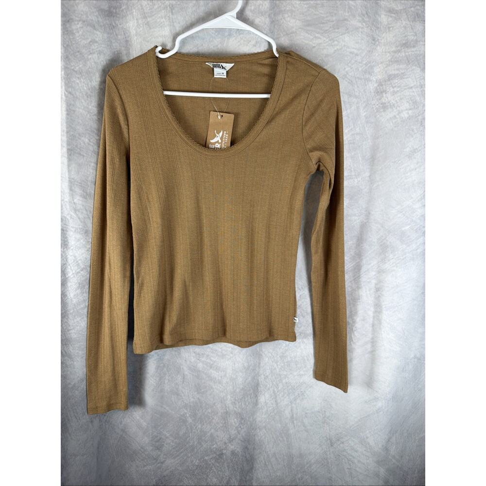 Eddie Bauer Perfect Pointelle Shirt Womens Sz M Brown Long Sleeve Scoop Neck NWT - Picture 2 of 8
